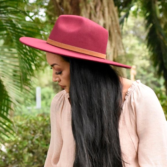 Burgundy Wide Brim Hat - Picture 3 of 3
